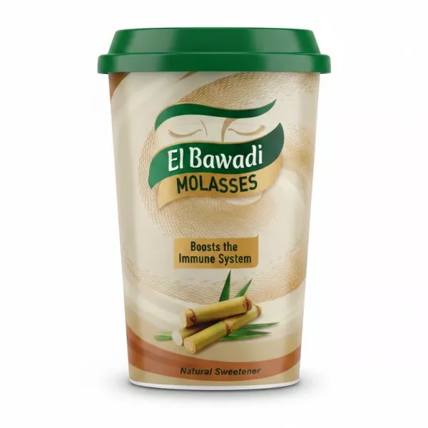 El Bawadi Molasses container front view with green lid