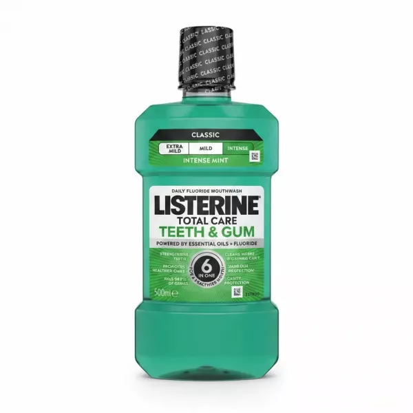 Front view of Listerine Total Care Intense Mint Mouthwash 500ml bottle
