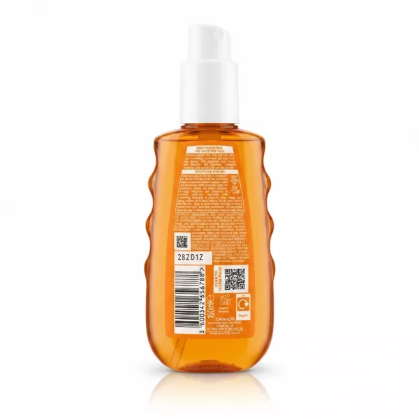 Garnier Ambre Solaire Sensitive Advanced SPF 50 Hydrating Sun Water back label showing ingredients and barcode