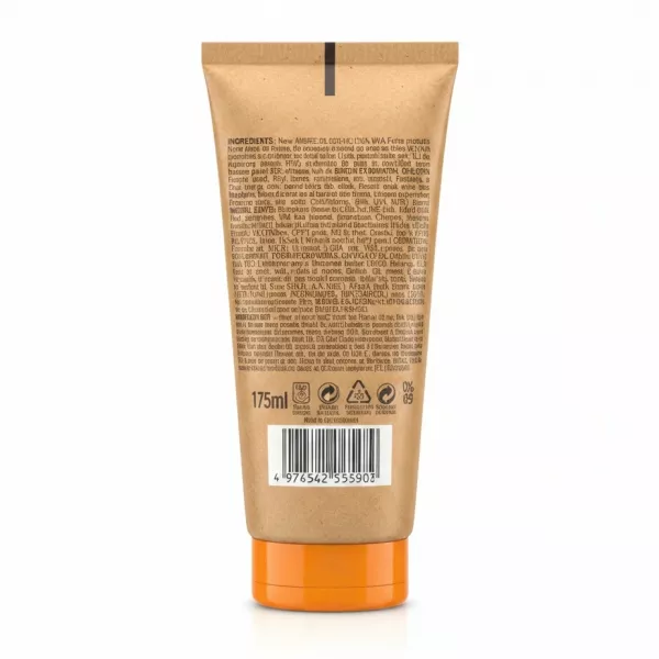 Back view of Garnier Ambre Solaire Kids Sensitive SPF 50+ sunscreen tube showing ingredients and usage instructions