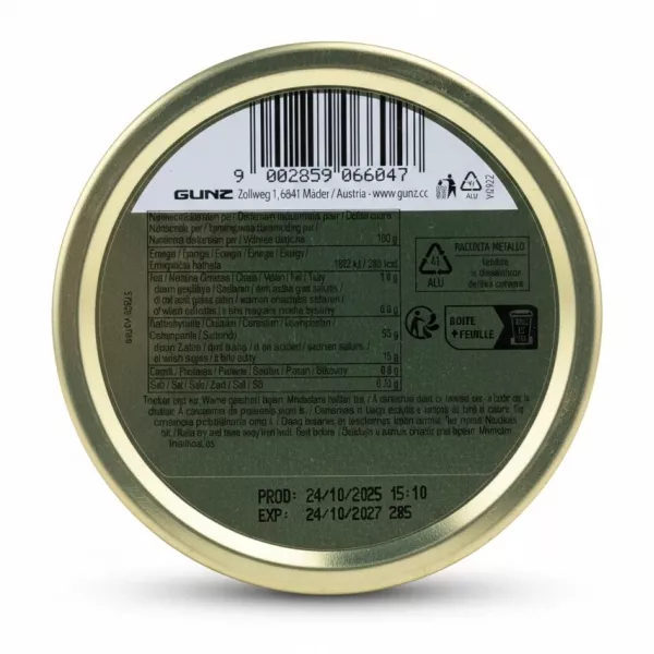 Back of Woogie FineDrops Coffee Bonbons tin showing barcode and nutritional information
