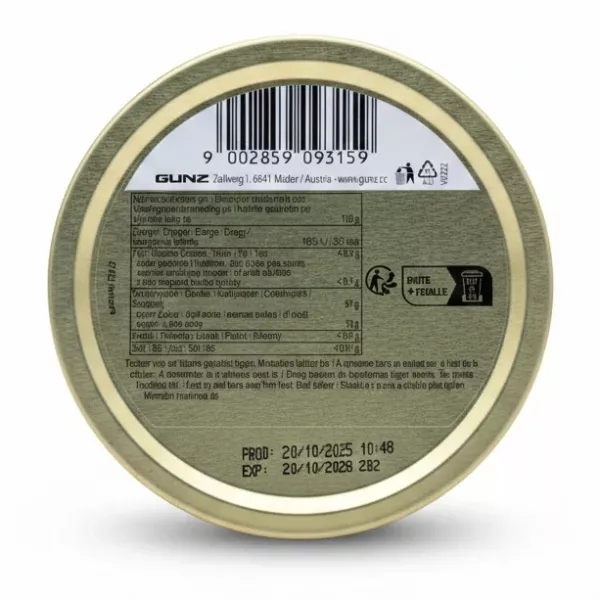Back label with nutritional information and barcode