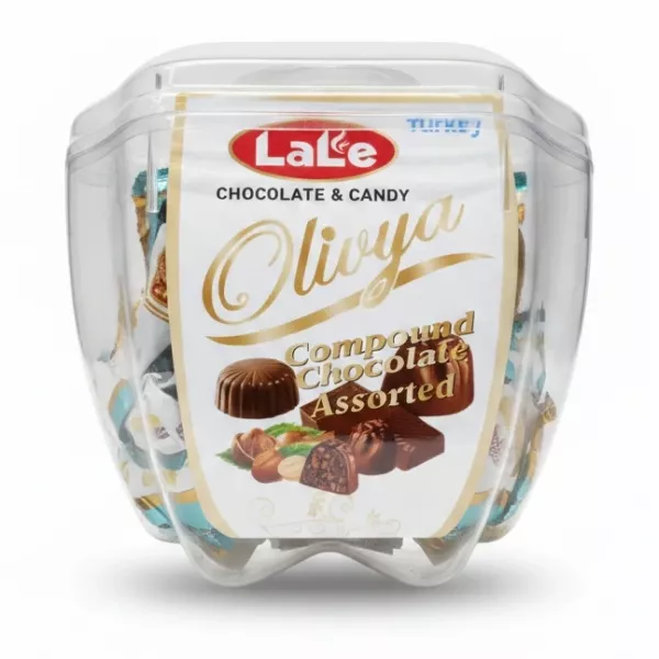 LaLe Olivya Compound Chocolate Assorted clear container front view