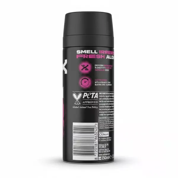 Back of Lynx Number 10 deodorant can showing product details, PETA approved label and barcode