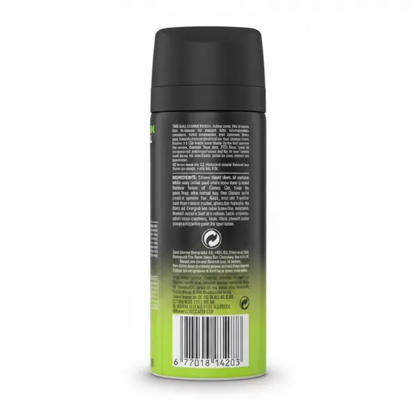 Lynx Epic Fresh Deodorant Bodyspray back view showing ingredients and barcode