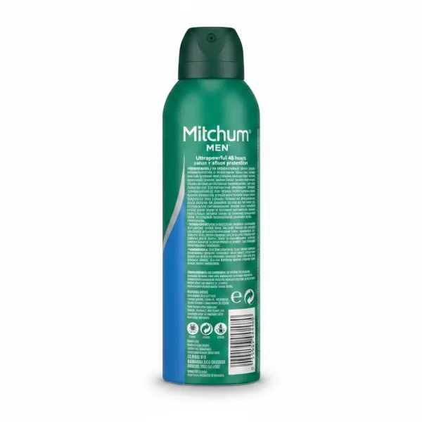 Mitchum Men Ice Fresh Deodorant spray back view with product details