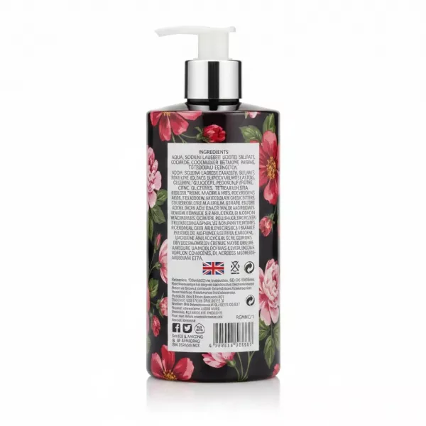 Back of Baylis & Harding Royale Garden hand wash showing ingredients and product details