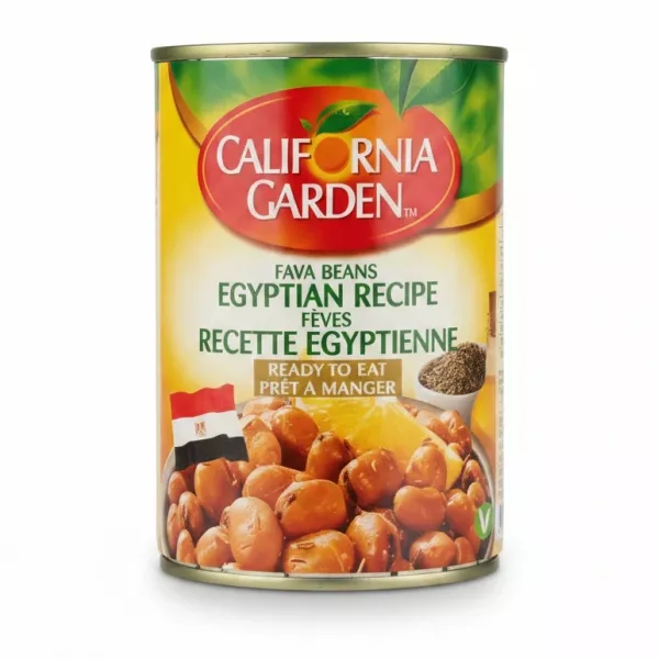 Can of California Garden Fava Beans Egyptian Recipe front view