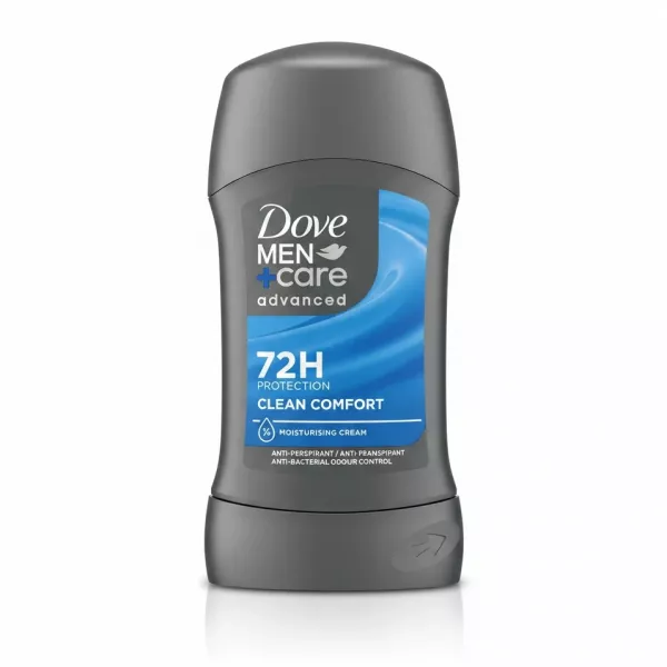 Dove Men+Care Clean Comfort deodorant front view with blue label