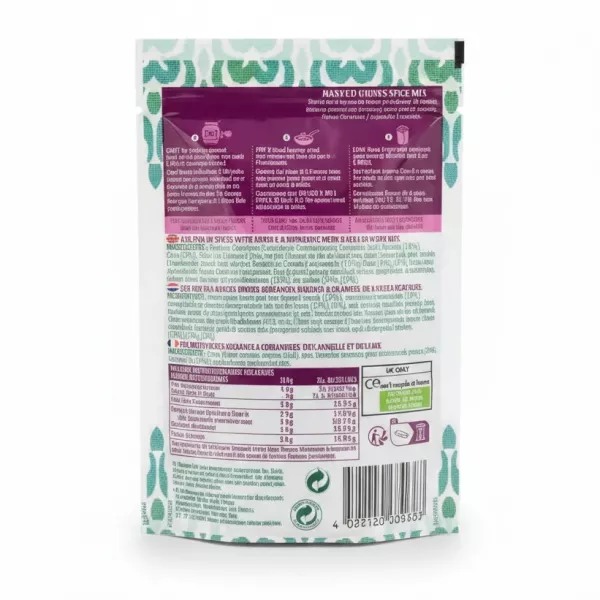 Alfez Shawarma Spice Mix packaging back with ingredients and nutritional info