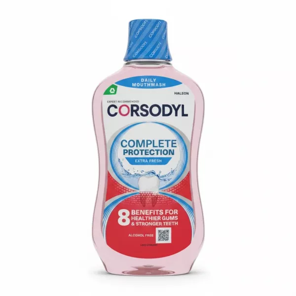 Corsodyl Complete Protection extra fresh mouthwash bottle front view