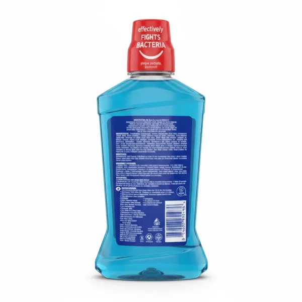 Colgate Triple Action Mouthwash back label with directions, ingredients and barcode