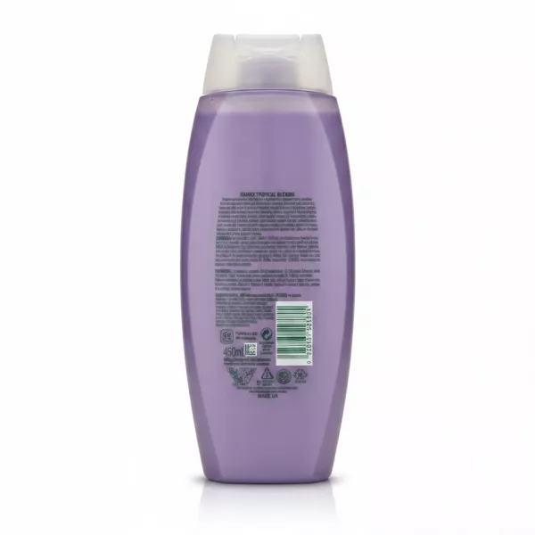Back label of Radox Feel Renewed Shower Cream showcasing product information and barcode