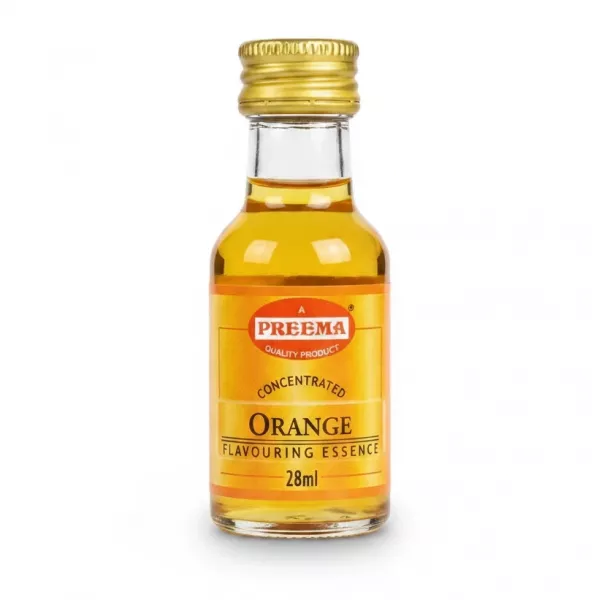 Small glass bottle of orange flavouring essence with yellow cap