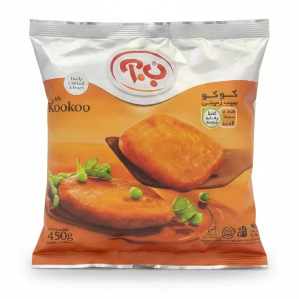 Pack of Kookoo frozen cooked potato patties in orange packaging