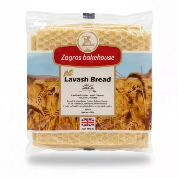 Pack of Zagros Bakehouse Lavash Bread showing front packaging with product name and wheat imagery
