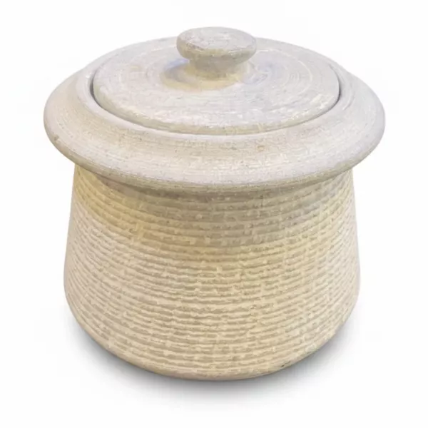 Traditional textured clay storage jar with lid
