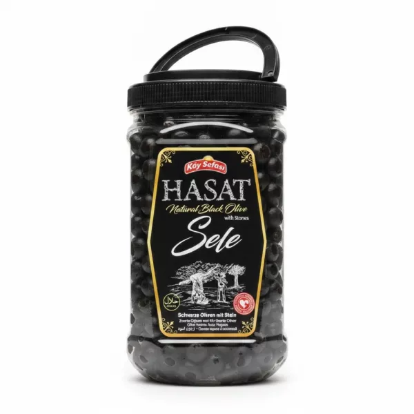 Jar of Köy Sefası Hasat Natural Black Olive Sele with stones