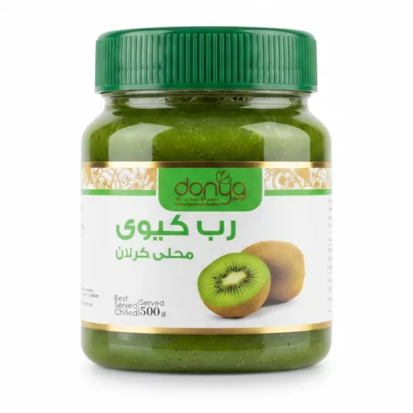 Jar of green Donya Kiwi Paste with label and kiwi fruit illustration