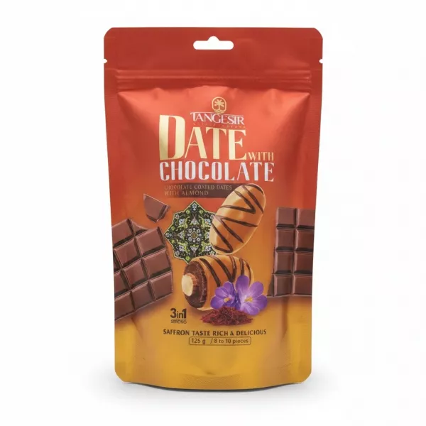 Tangesir Date with Chocolate & Almond resealable pouch front view