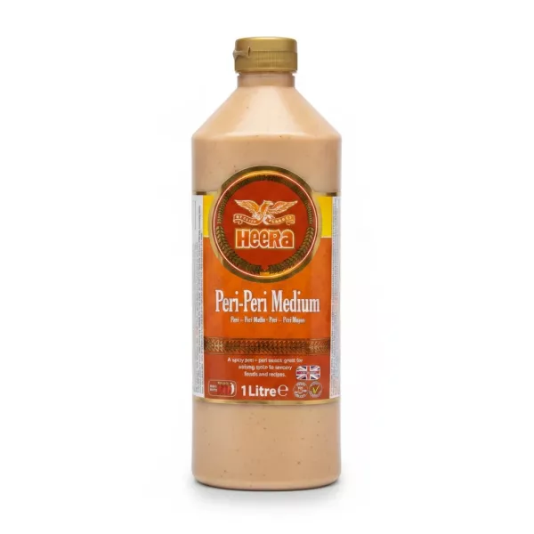 Heera Peri-Peri Medium sauce front label on bottle