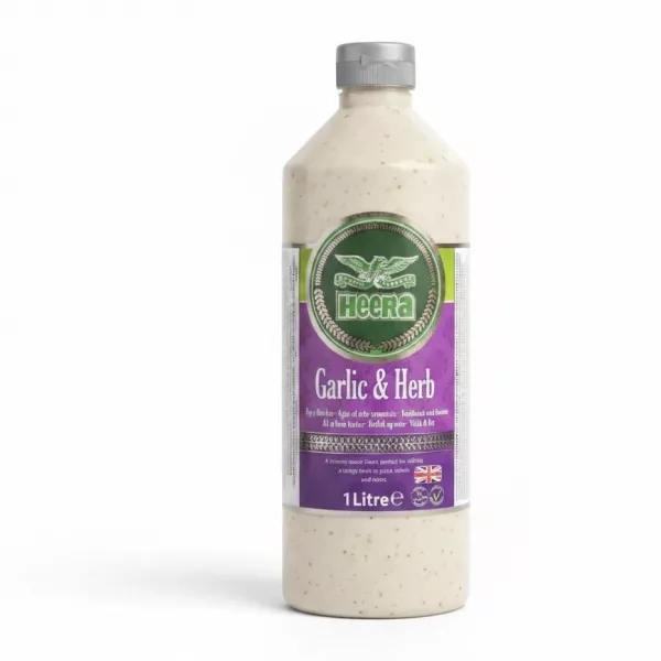 Heera Garlic & Herb creamy sauce bottle front label
