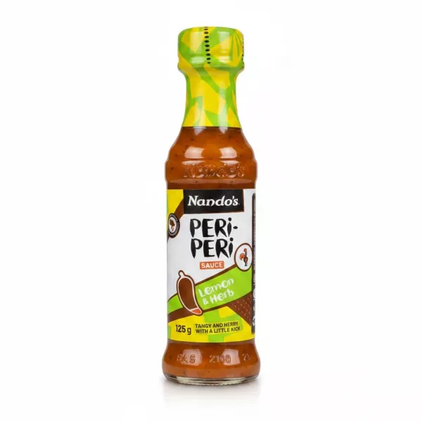 Bottle of Nando's Peri-Peri Lemon & Herb Sauce front view