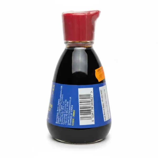 Double Happiness Dark Soy Sauce bottle rear label with barcode and price