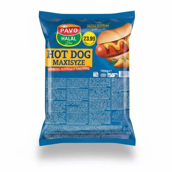 Pavo Halal Chicken and Turkey Hot Dogs pack front with price and halal label