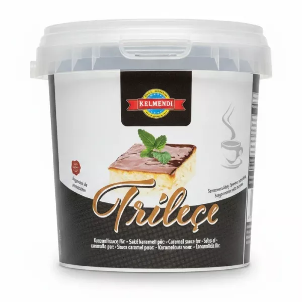 Front view of Kelmendi caramel sauce for Trilece