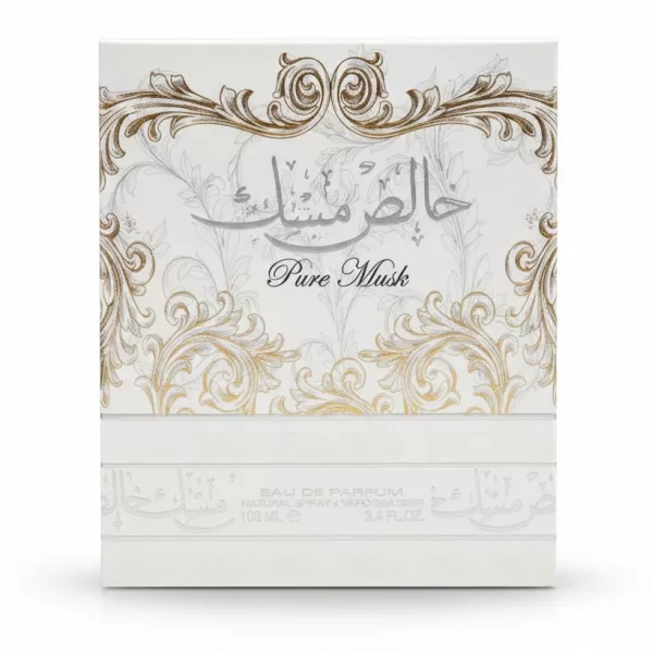 Box of Pure Musk Eau de Parfum with ornate gold design