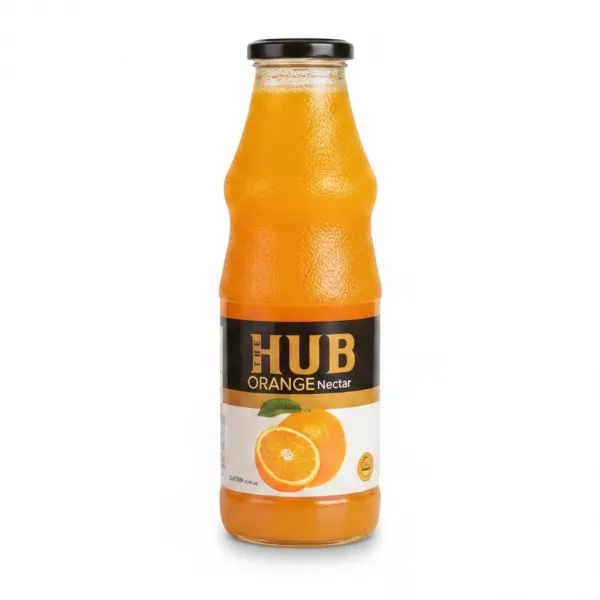 bottle of The Hub Orange Nectar with orange fruit illustration