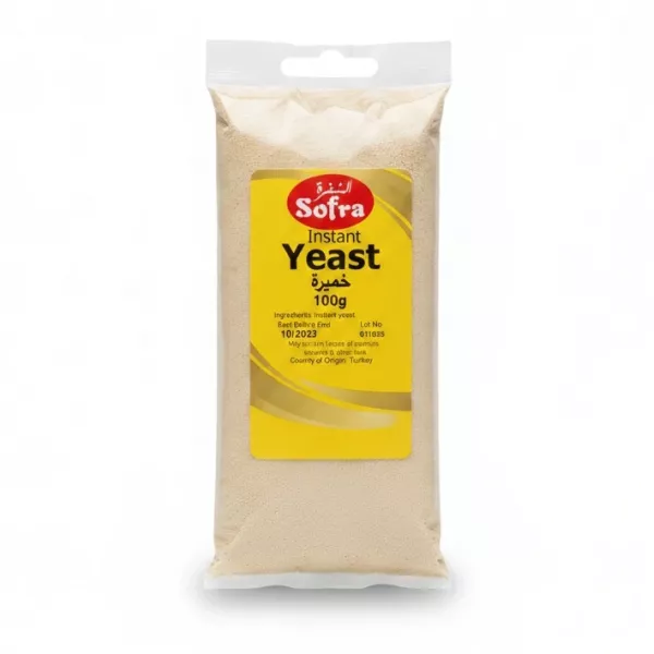 Sofra brand instant yeast 100g transparent bag with yellow label