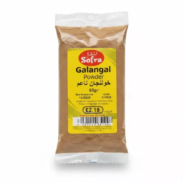 Packet of Sofra Galangal Powder 65g held in hand