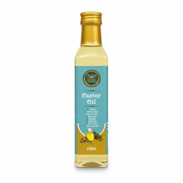 Bottle of Heera Castor Oil front label showing brand and volume