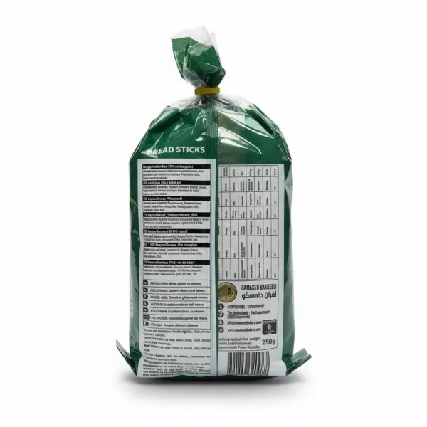 Back of the sesame tea sticks package showing ingredients and nutritional information