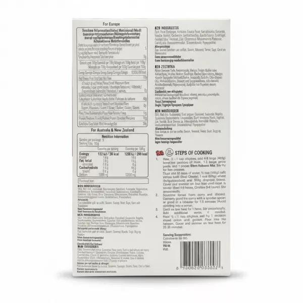 Back of Shan Haleem mix box with nutrition and cooking instructions