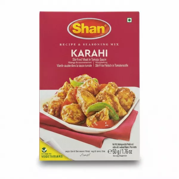 Shan Karahi Stir-fry Meat in Tomato Sauce seasoning mix box front