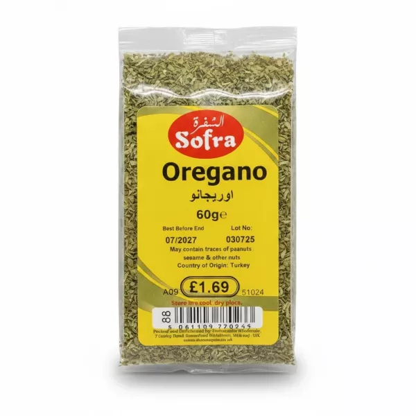 Plastic pack of Sofra brand dried oregano herbs 60g
