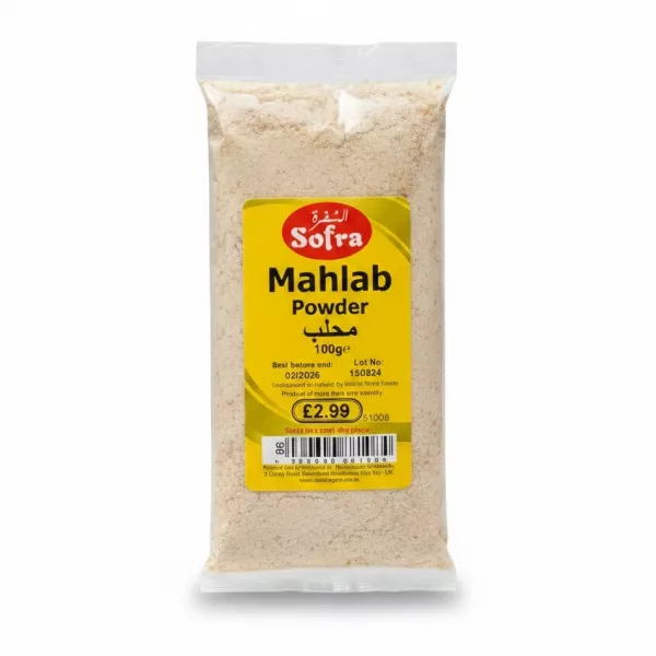 Sofra Mahlab Powder 100g pack in transparent bag with yellow label