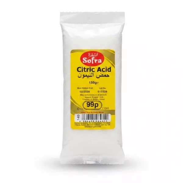 packet of Sofra brand citric acid showing packaging and label