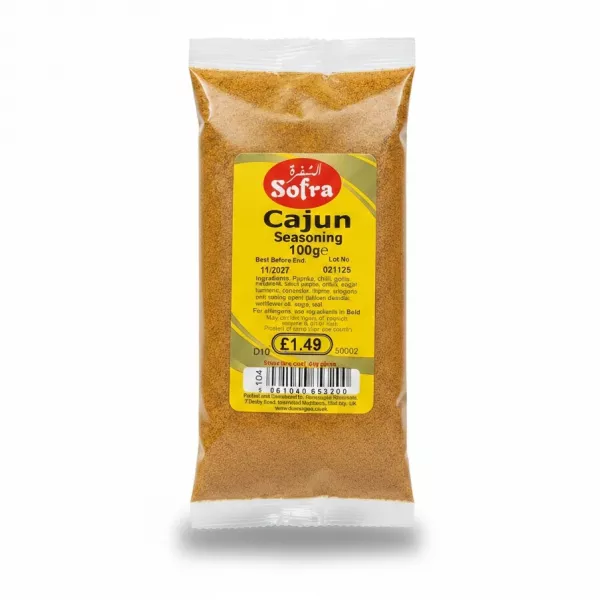 Package of Sofra Cajun Seasoning in a clear plastic bag