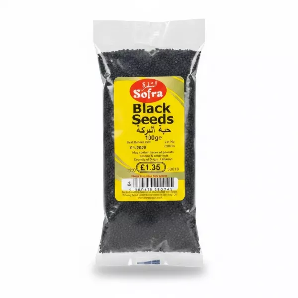 Front view of Sofra Black Seeds 100g pack