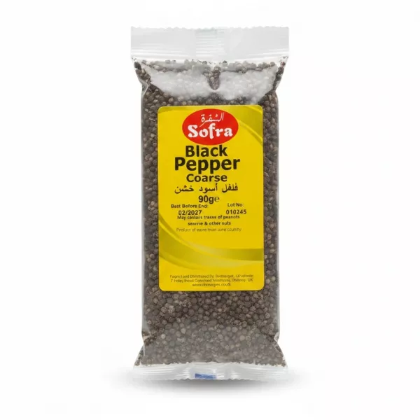 Sofra branded packet of coarse black pepper front view