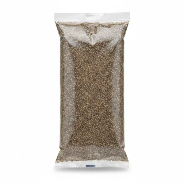Back view of Sofra coarse black pepper packet showing contents