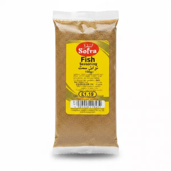 Sofra Fish Seasoning pack front label showing ingredients