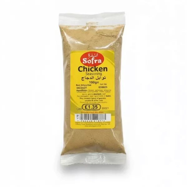 100g pack of Sofra Chicken Seasoning Mix with yellow label and clear packaging