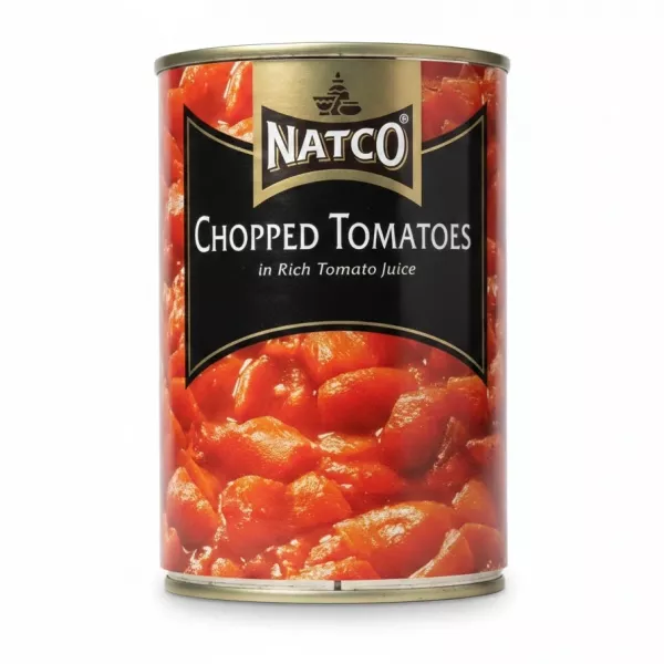 Natco Chopped Tomatoes tin can with rich tomato juice label