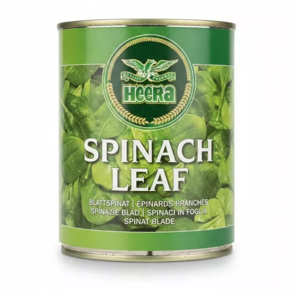 Heera canned spinach leaf front label