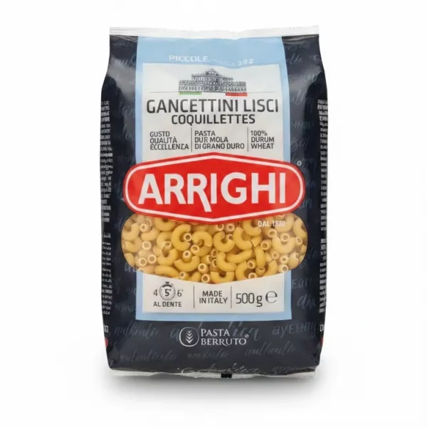 Pack of Arrighi Gancettini Lisci Coquillettes pasta 500g front view
